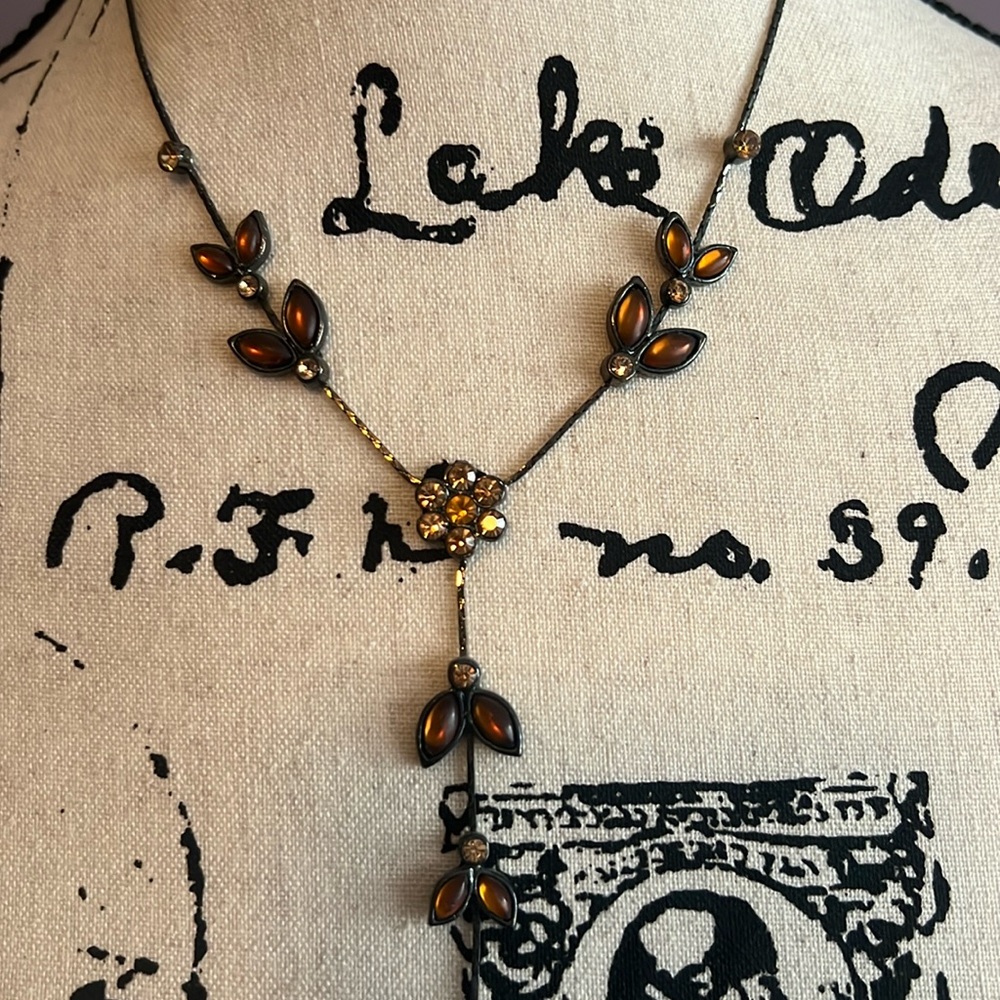 Drop Necklace brown and yellow stones/detail- lovely!